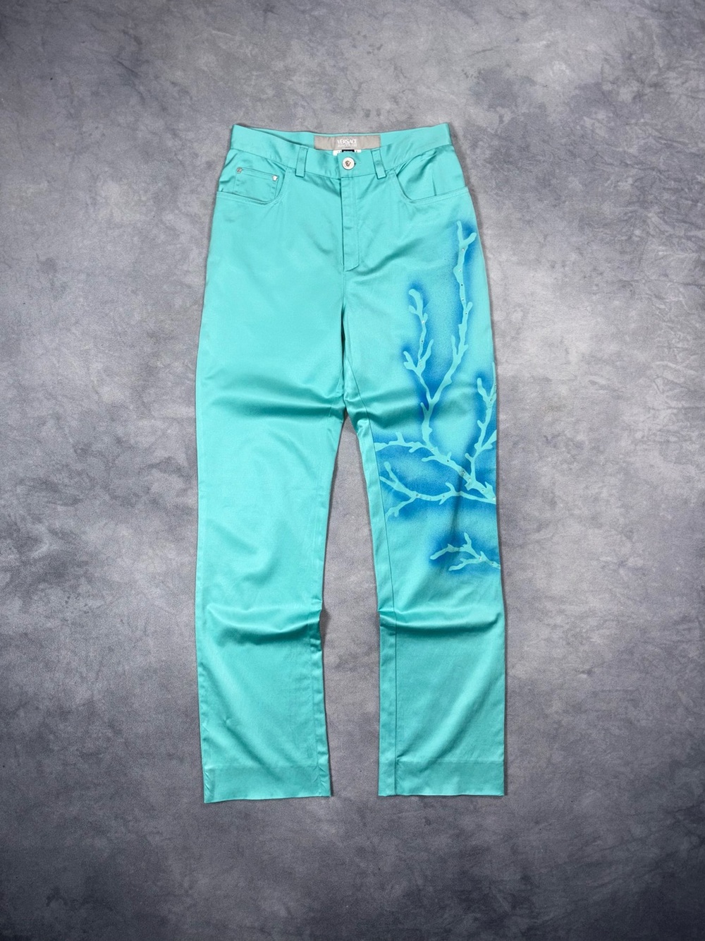 RARE VERSACE JEANS COUTURE Y2K Frutiger Floral Turquoise Archive Luxury Pants